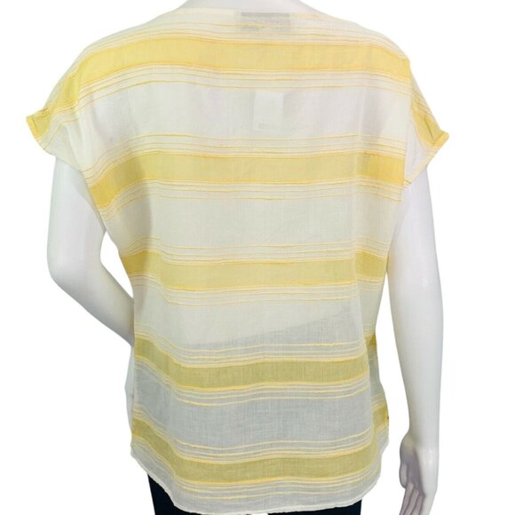 NEW Ann Taylor LOFT Womens Dolman Top Yellow Textured Stripe Semi Sheer Size S - Picture 7 of 13